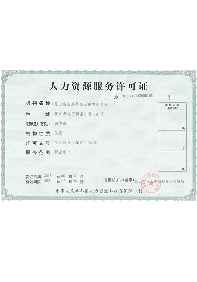 人力資源服務許可證